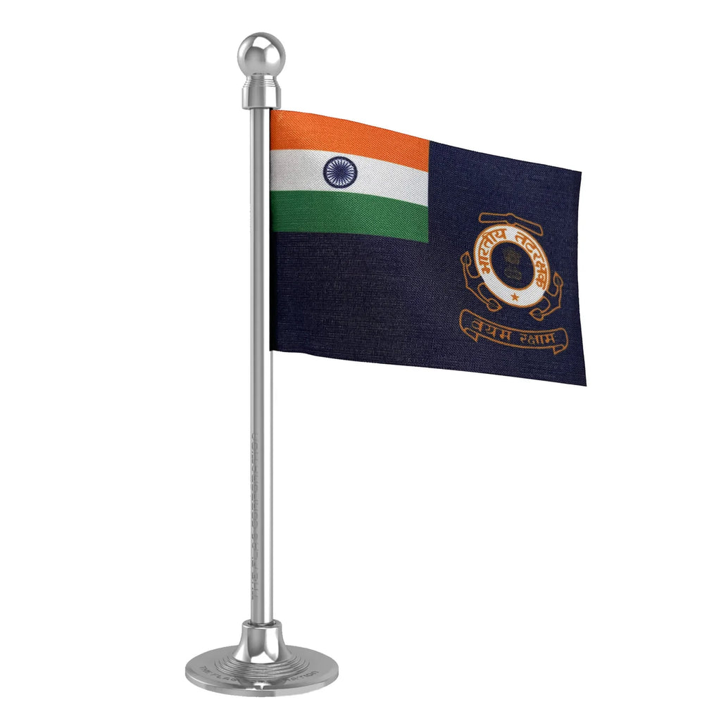 Indian Coast Guard Car Dashboard Flag of 2in x 3in With A Steel or Plastic Base