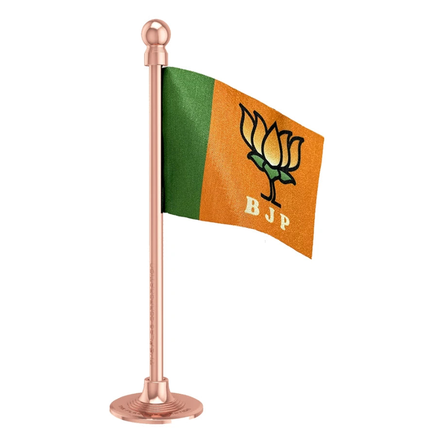 BJP Bhartiya Janta Party Car Dashboard Flag of 2in x 3in With A Steel or Plastic Base