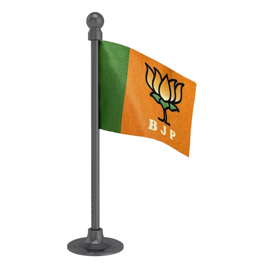 BJP Bhartiya Janta Party Car Dashboard Flag of 2in x 3in With A Steel or Plastic Base
