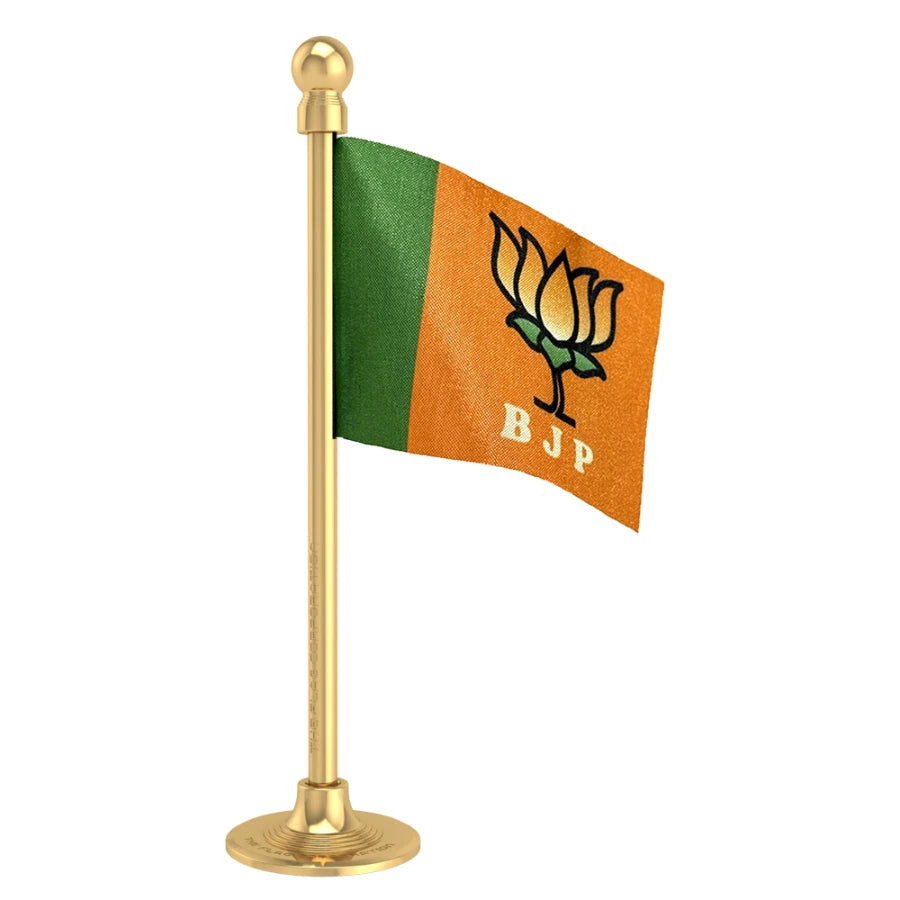 BJP Bhartiya Janta Party Car Dashboard Flag of 2in x 3in With A Steel or Plastic Base