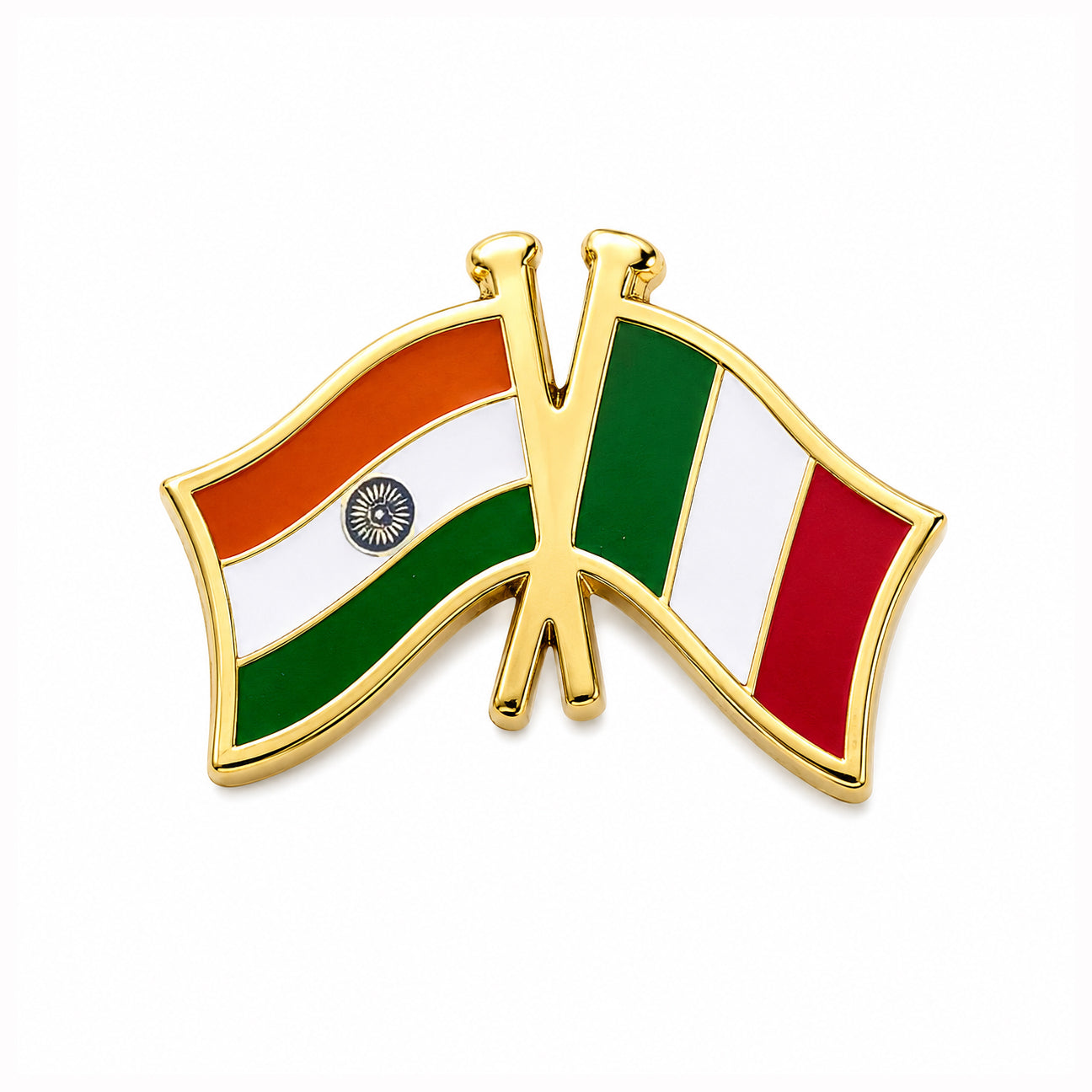 India–Italy Flag Gold-Plated Brass Lapel Pin