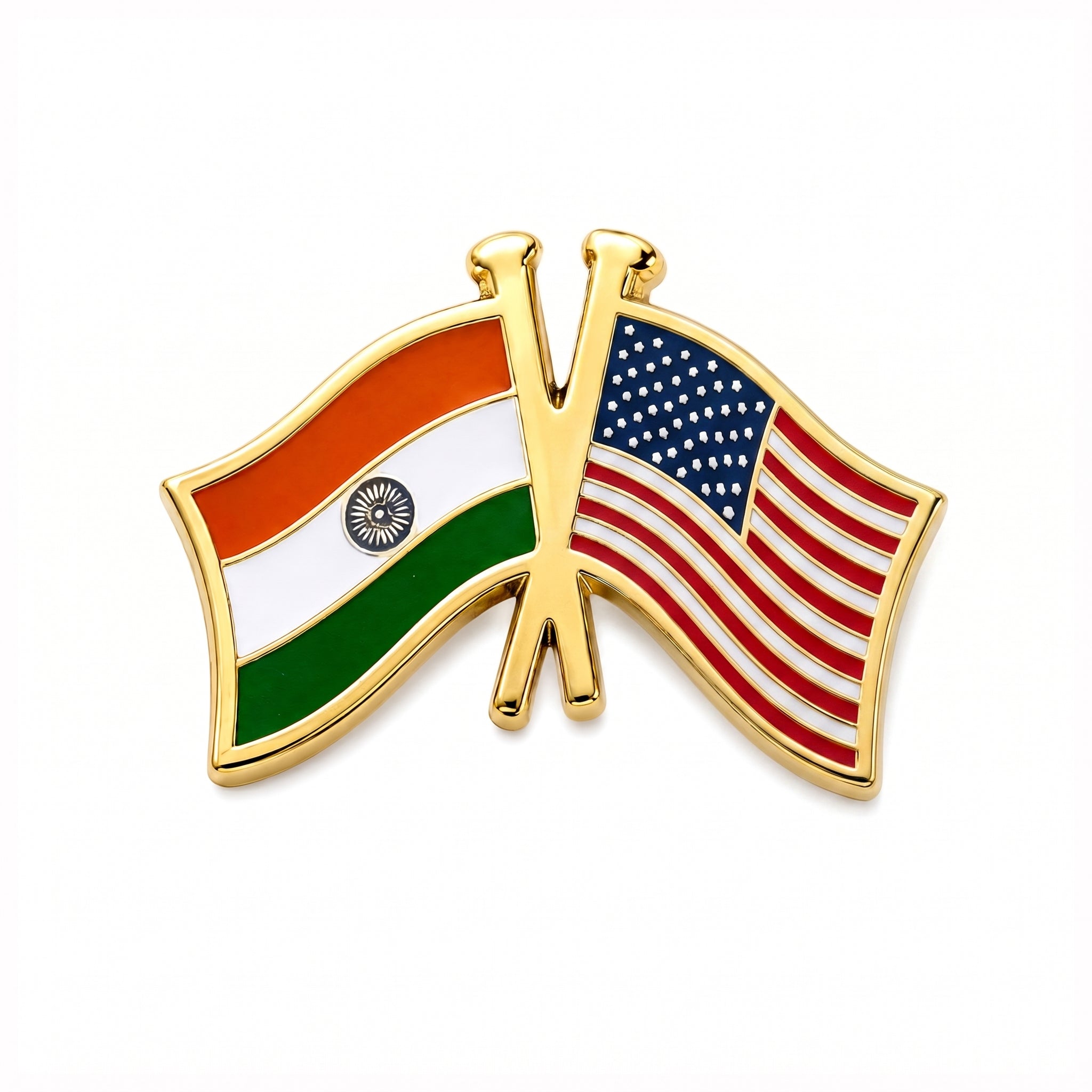 India–USA Flag Gold-Plated Brass Lapel Pin