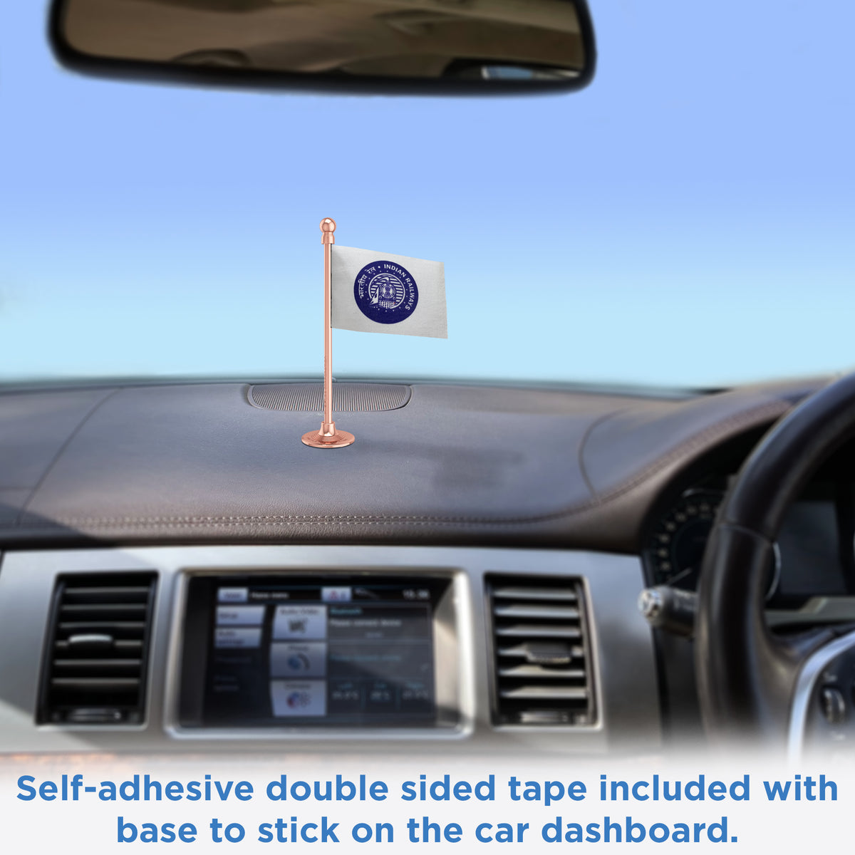 Indian Railways Blue Car Dashboard Flag of 2in x 3in With A Steel or Plastic Base