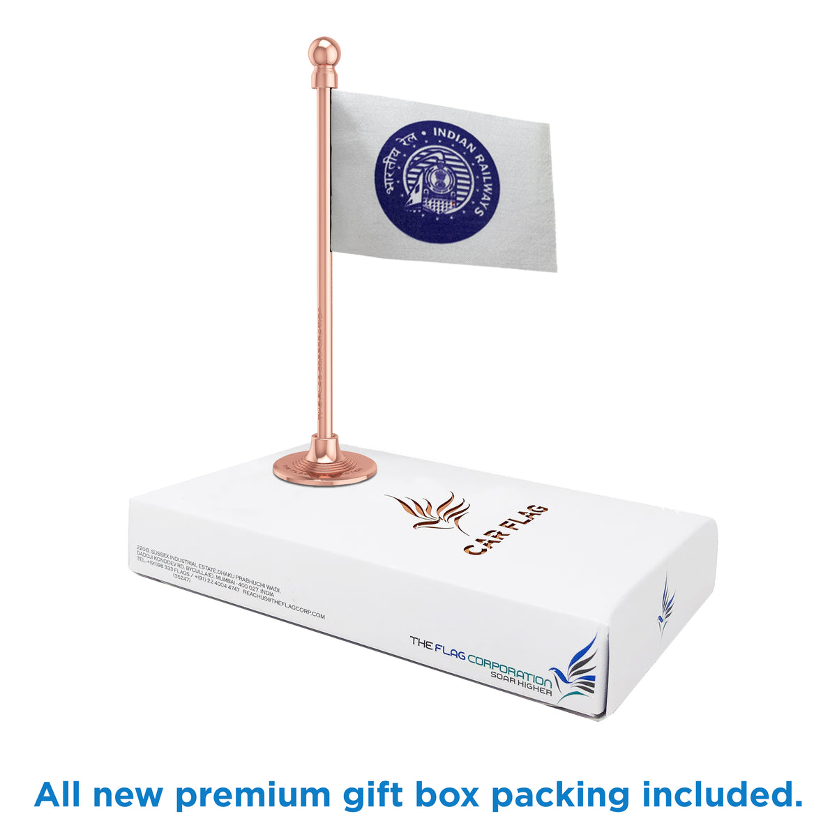 Indian Railways Blue Car Dashboard Flag of 2in x 3in With A Steel or Plastic Base