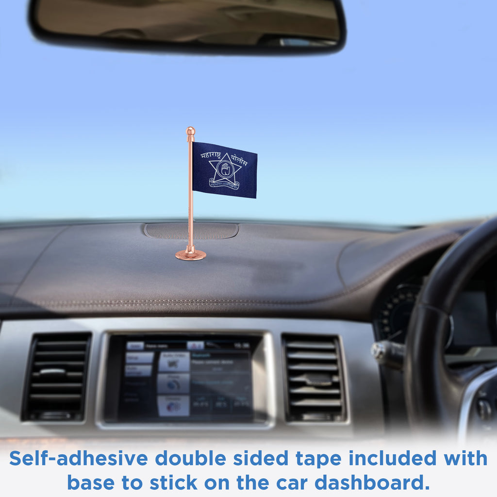 Maharashtra Police Car Dashboard Flag of 2in x 3in With A Steel or Plastic Base
