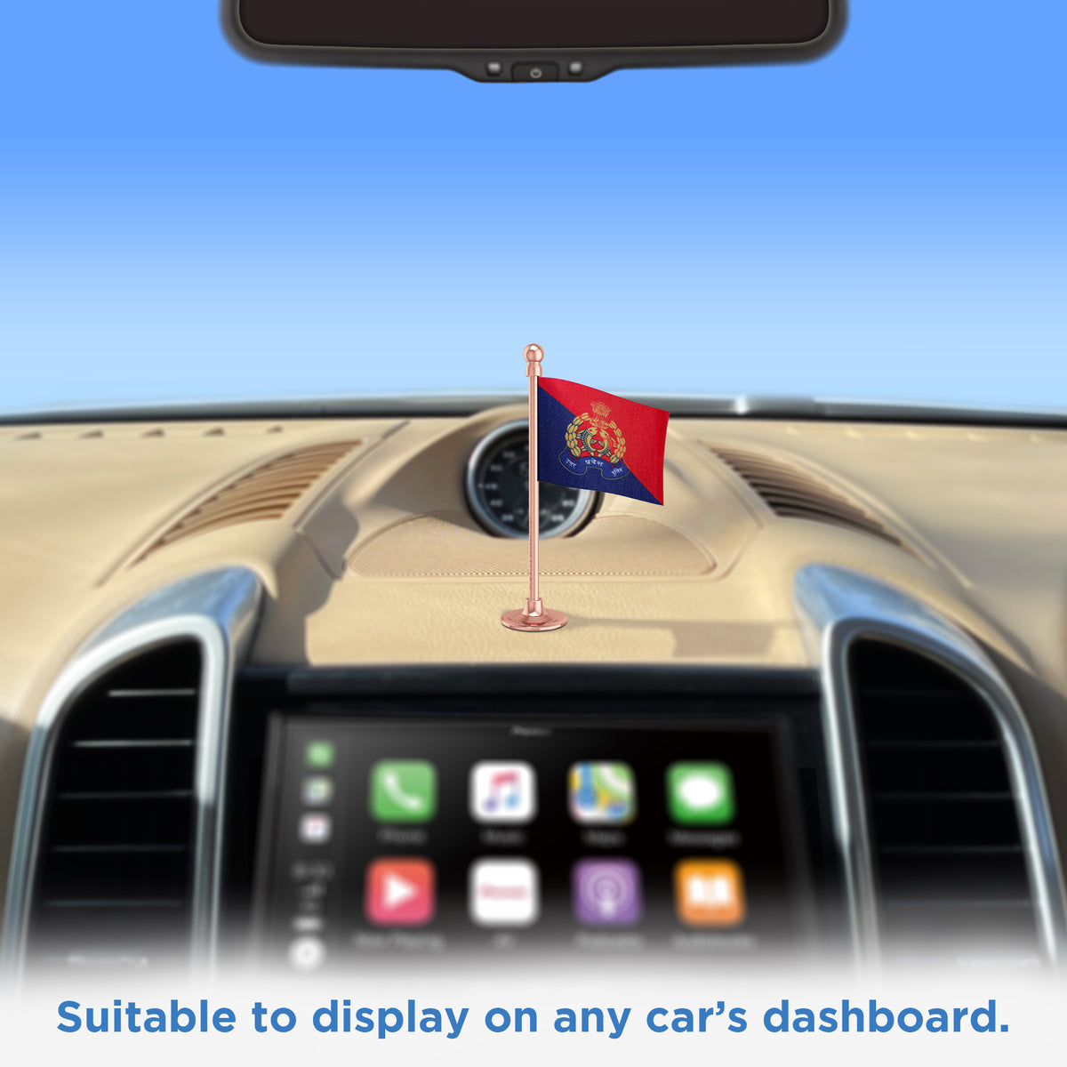 Uttar Pradesh Police Car Dashboard Flag of 2in x 3in With A Steel or Plastic Base