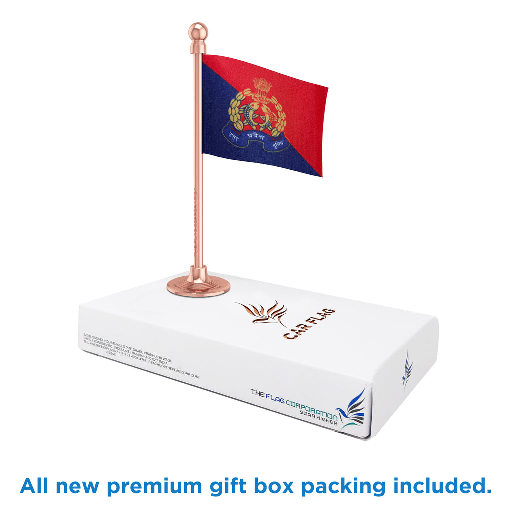 Uttar Pradesh Police Car Dashboard Flag of 2in x 3in With A Steel or Plastic Base