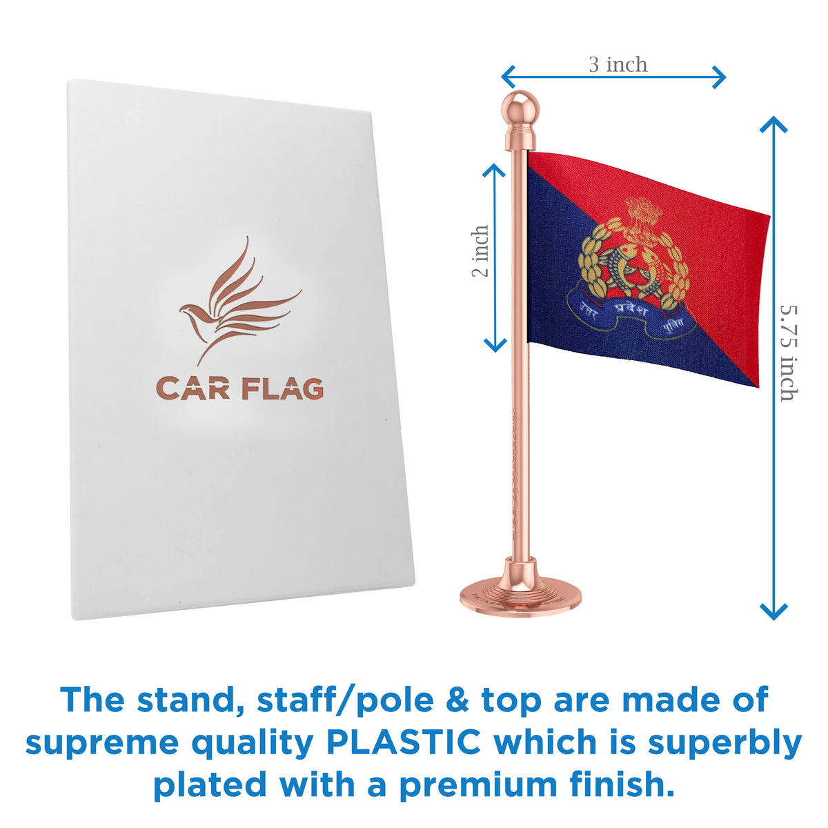 Uttar Pradesh Police Car Dashboard Flag of 2in x 3in With A Steel or Plastic Base