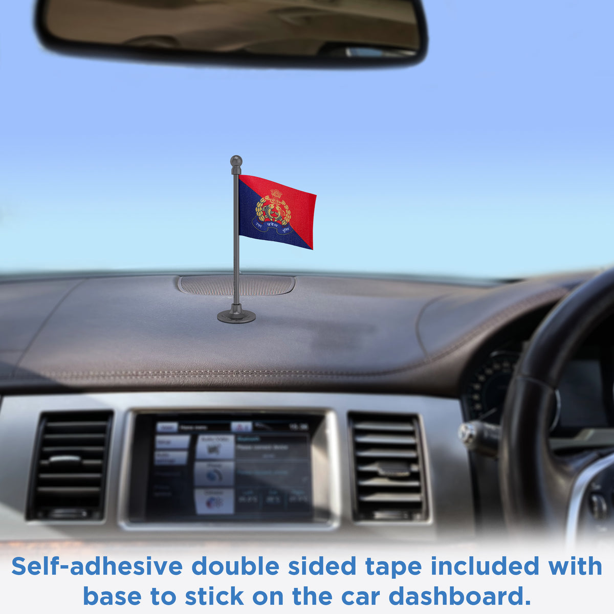 Uttar Pradesh Police Car Dashboard Flag of 2in x 3in With A Steel or Plastic Base
