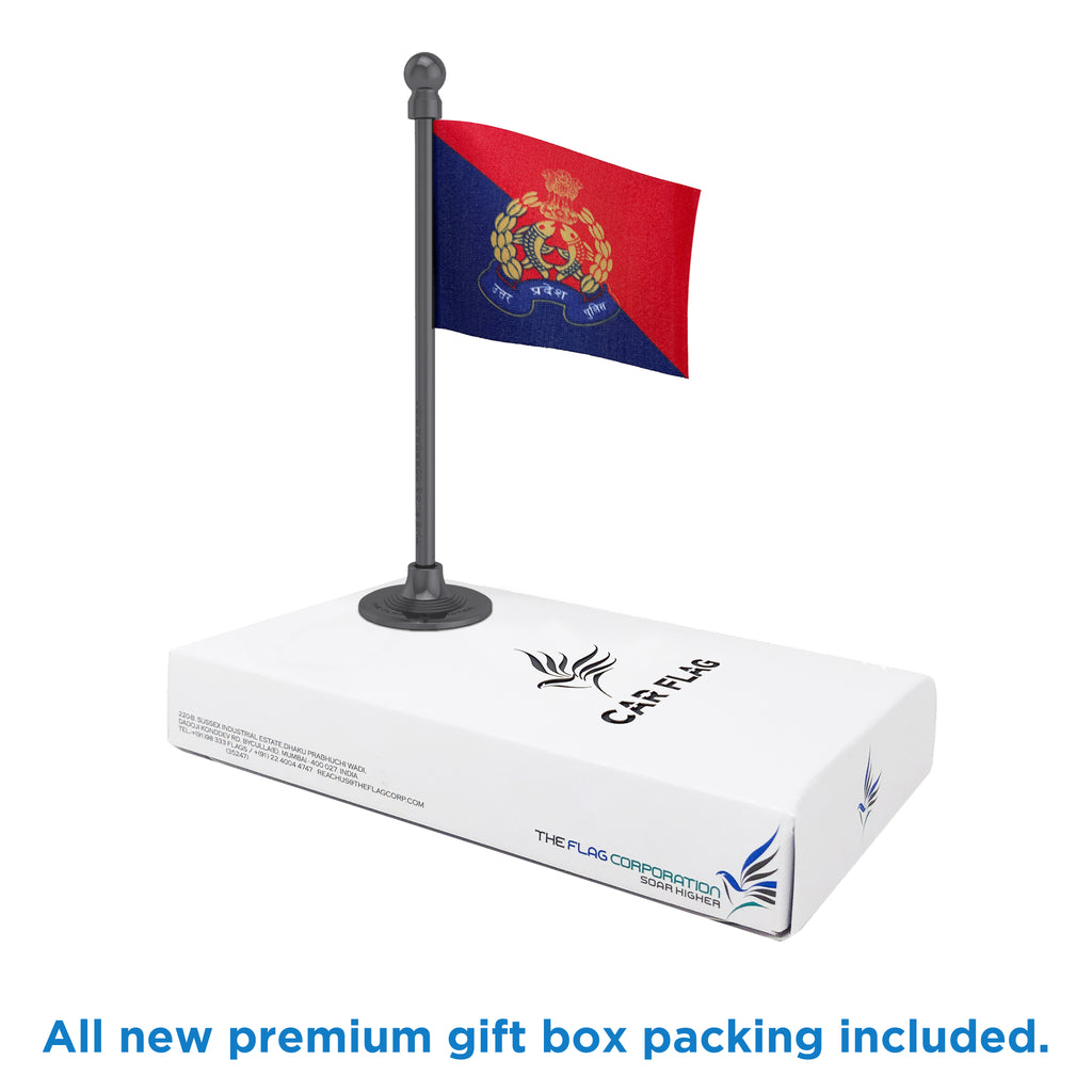Uttar Pradesh Police Car Dashboard Flag of 2in x 3in With A Steel or Plastic Base