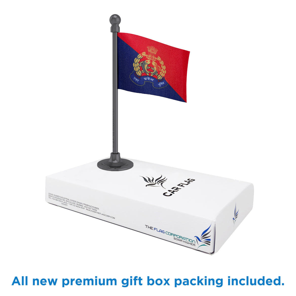 Uttar Pradesh Police Car Dashboard Flag of 2in x 3in With A Steel or Plastic Base