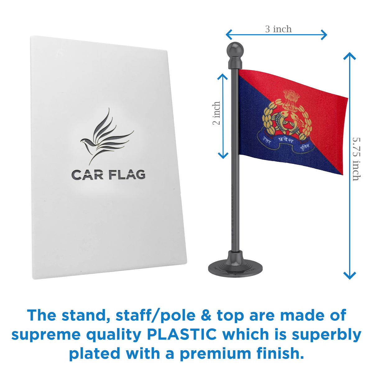 Uttar Pradesh Police Car Dashboard Flag of 2in x 3in With A Steel or Plastic Base