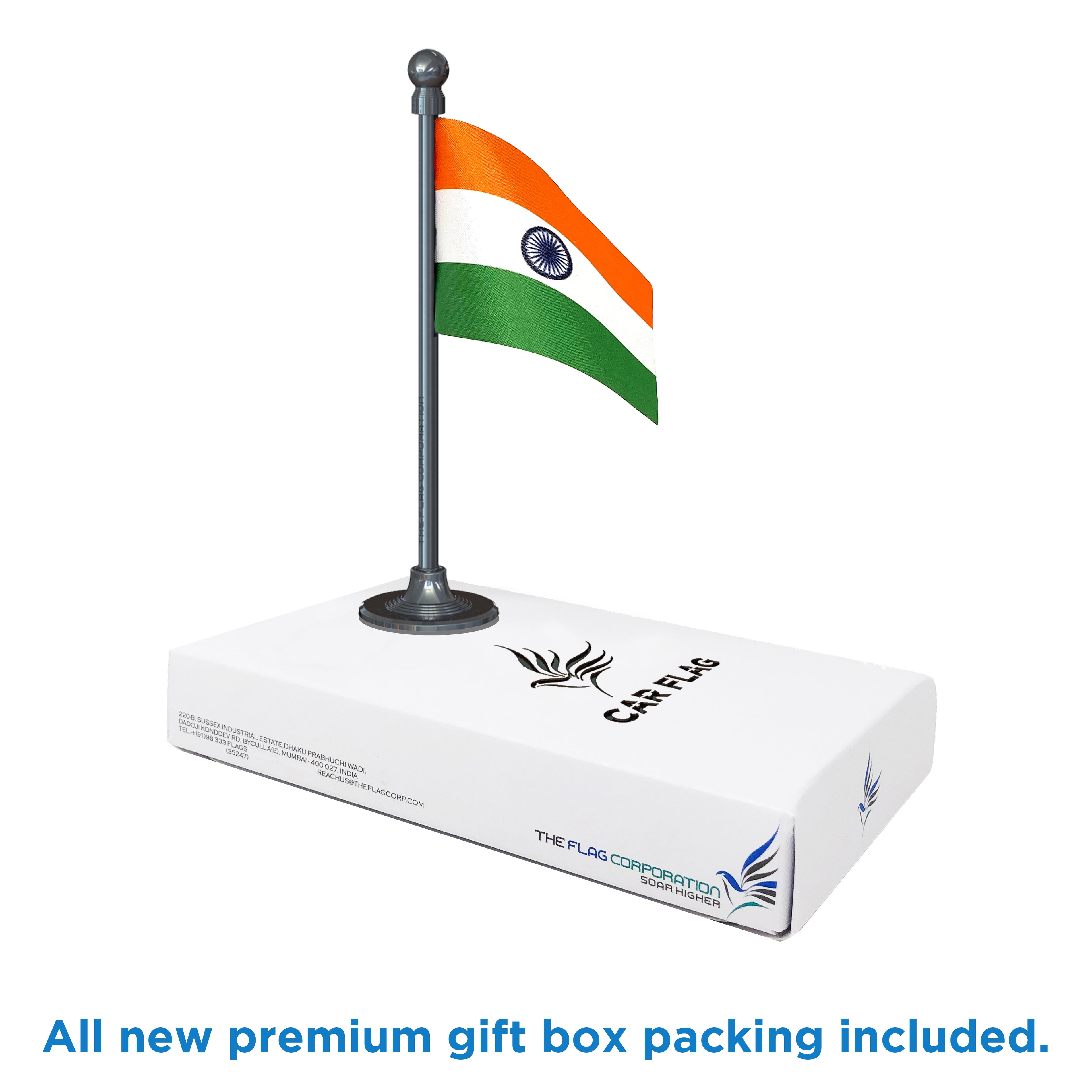 Indian Car Dashboard Flag of 2in x 3in With A Steel or Plastic Base