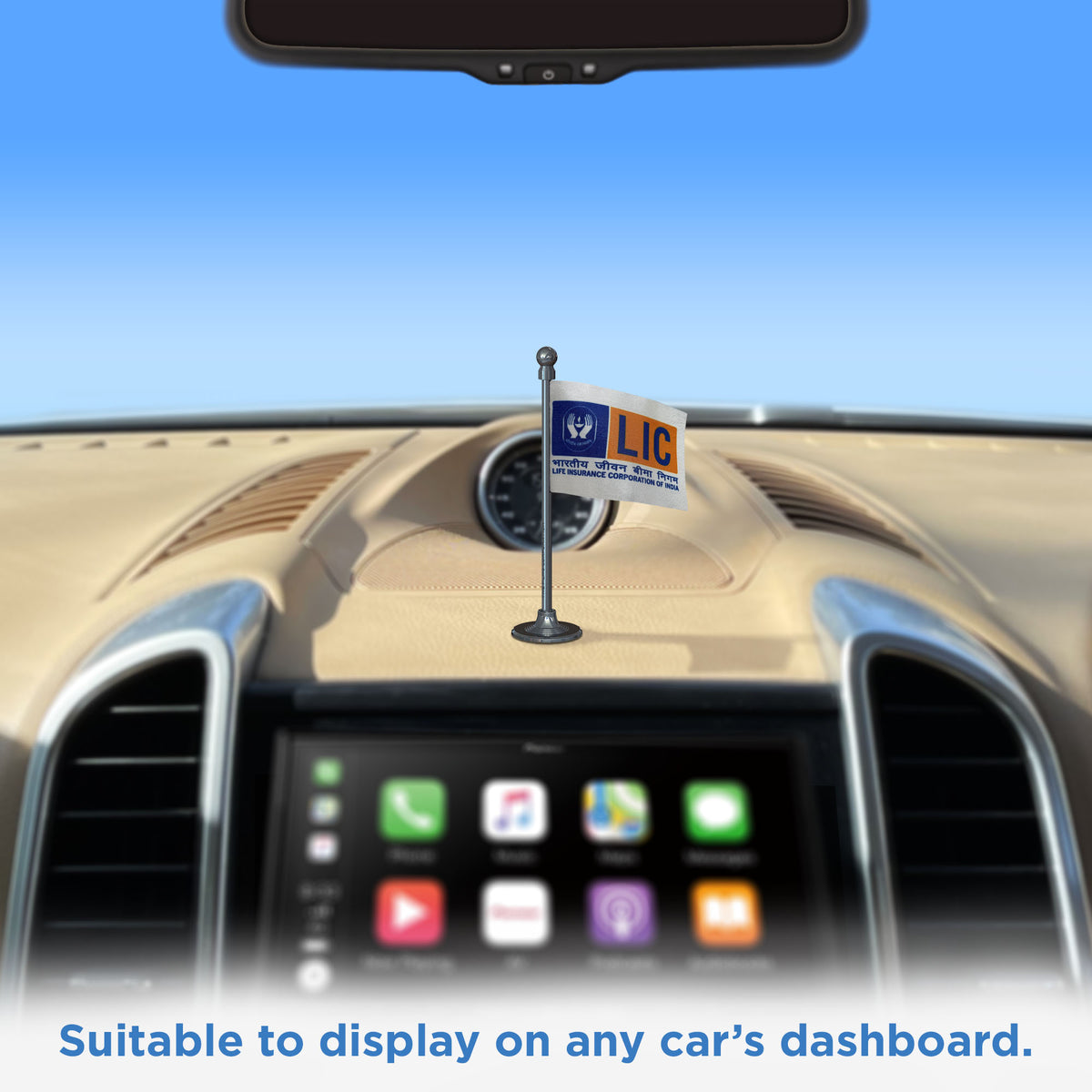 LIC Car Dashboard Flag of 2in x 3in With A Steel or Plastic Base