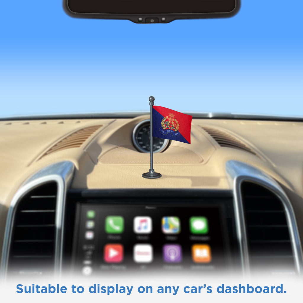 Uttar Pradesh Police Car Dashboard Flag of 2in x 3in With A Steel or Plastic Base