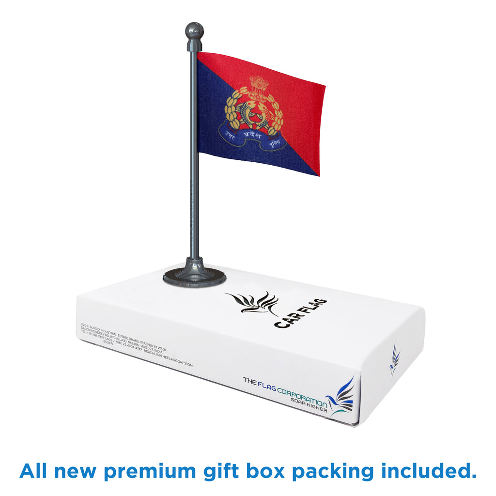 Uttar Pradesh Police Car Dashboard Flag of 2in x 3in With A Steel or Plastic Base