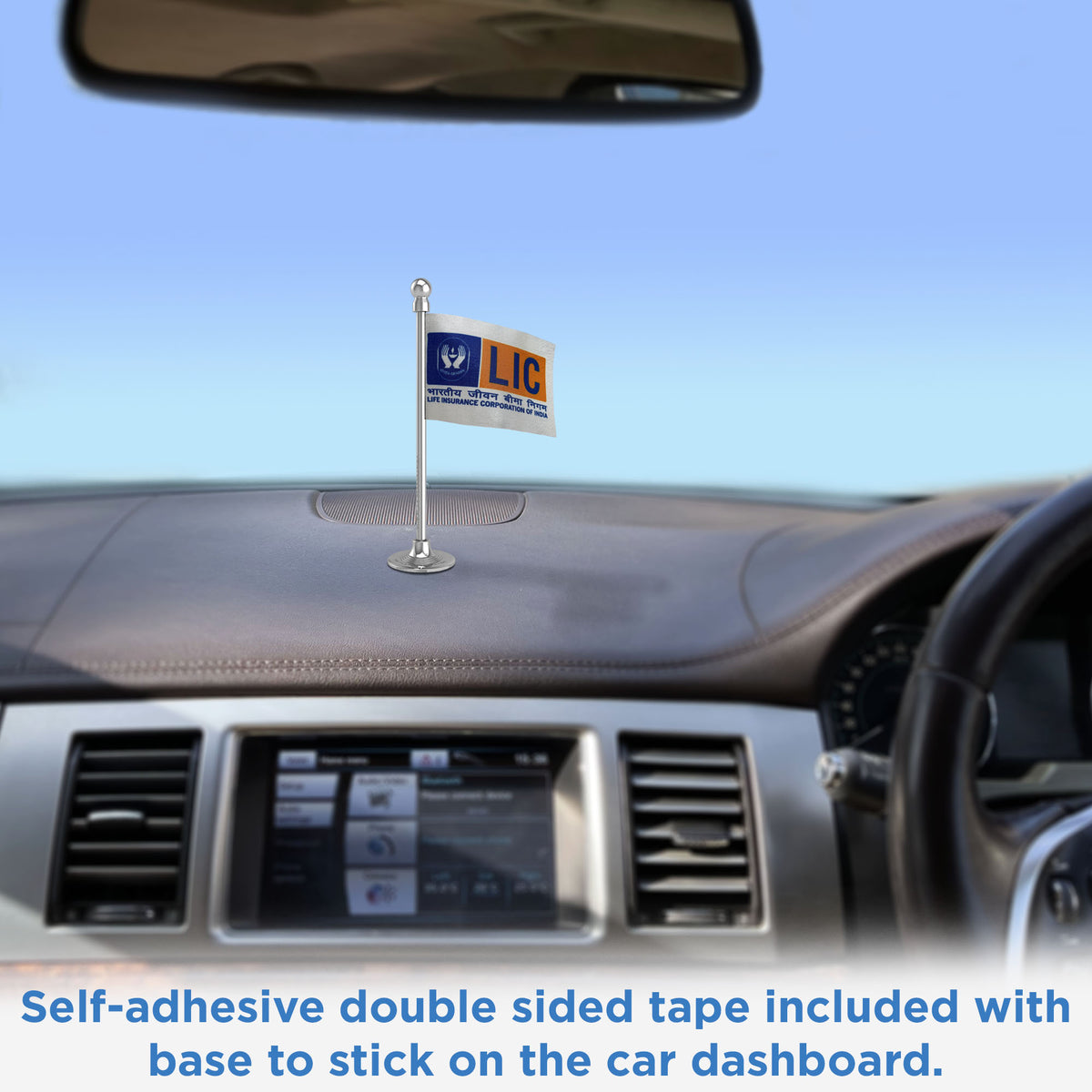 LIC Car Dashboard Flag of 2in x 3in With A Steel or Plastic Base