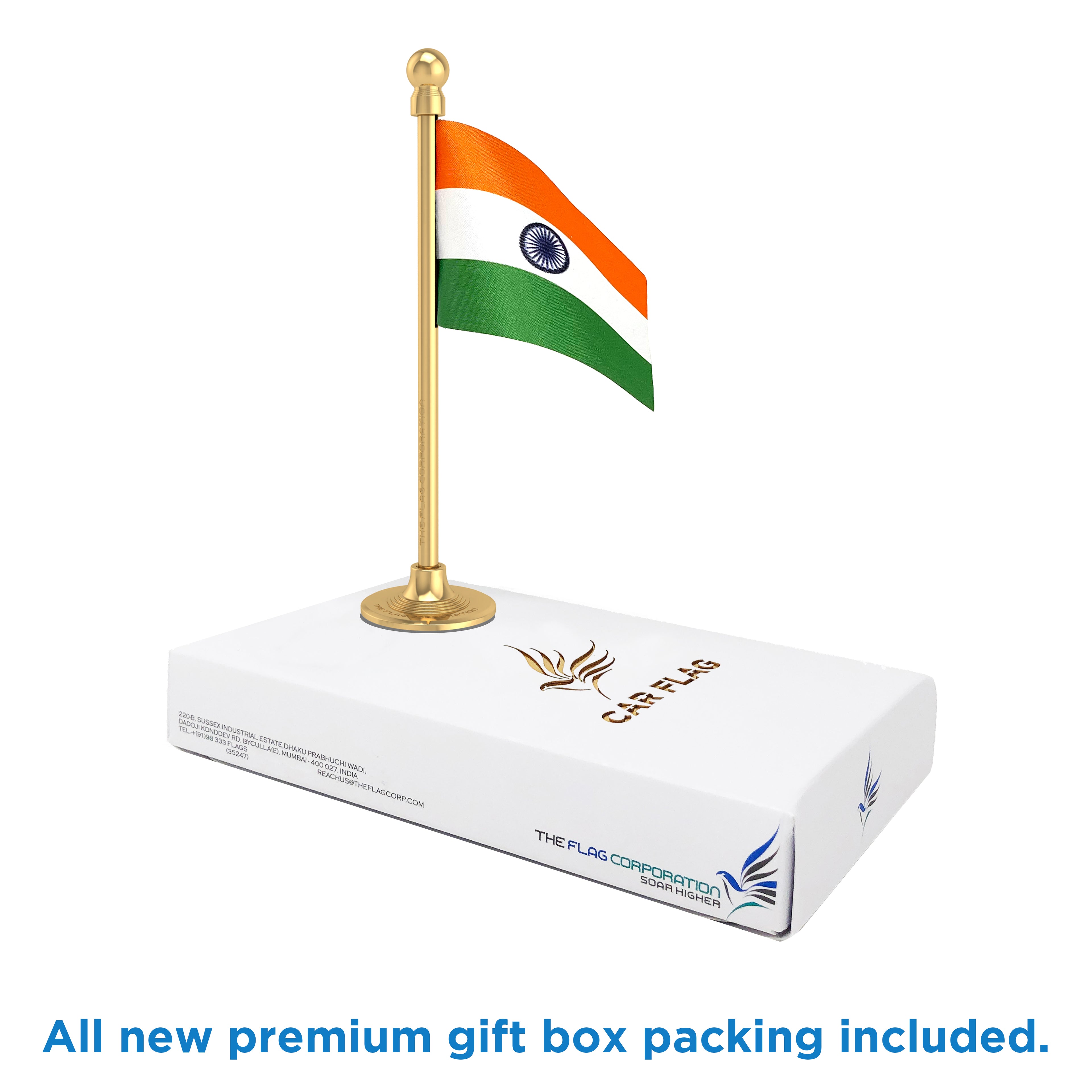 Indian Car Dashboard Flag of 2in x 3in With A Steel or Plastic Base