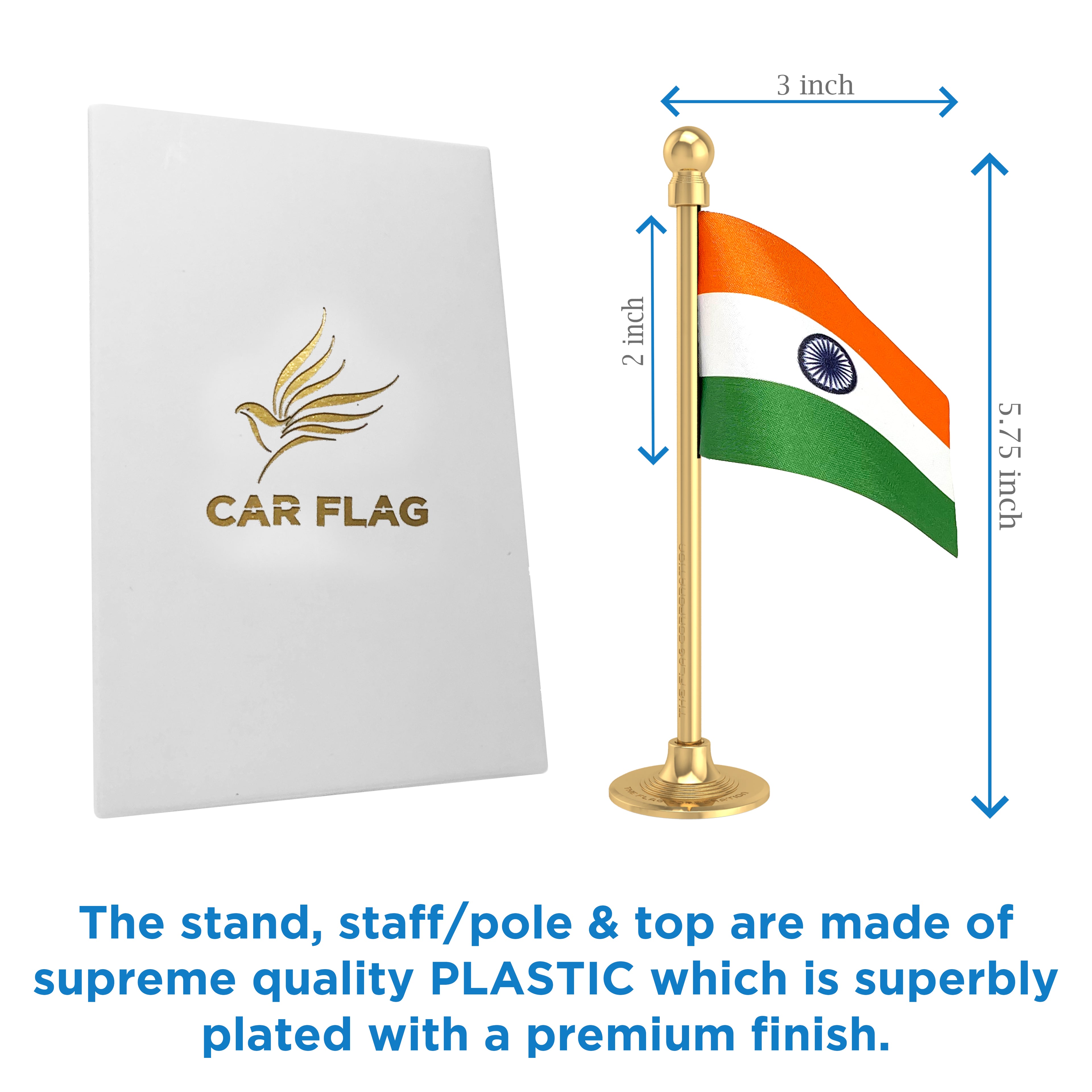 Indian Car Dashboard Flag of 2in x 3in With A Steel or Plastic Base