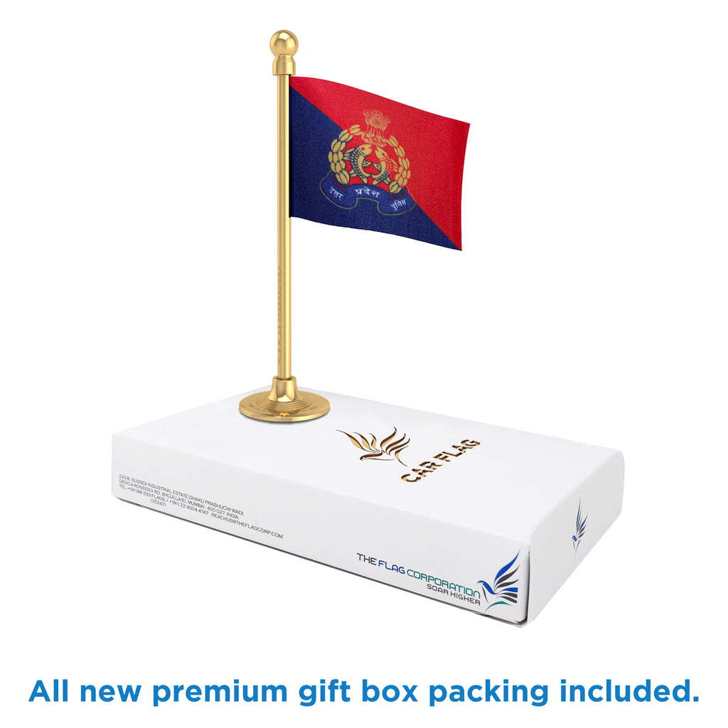 Uttar Pradesh Police Car Dashboard Flag of 2in x 3in With A Steel or Plastic Base