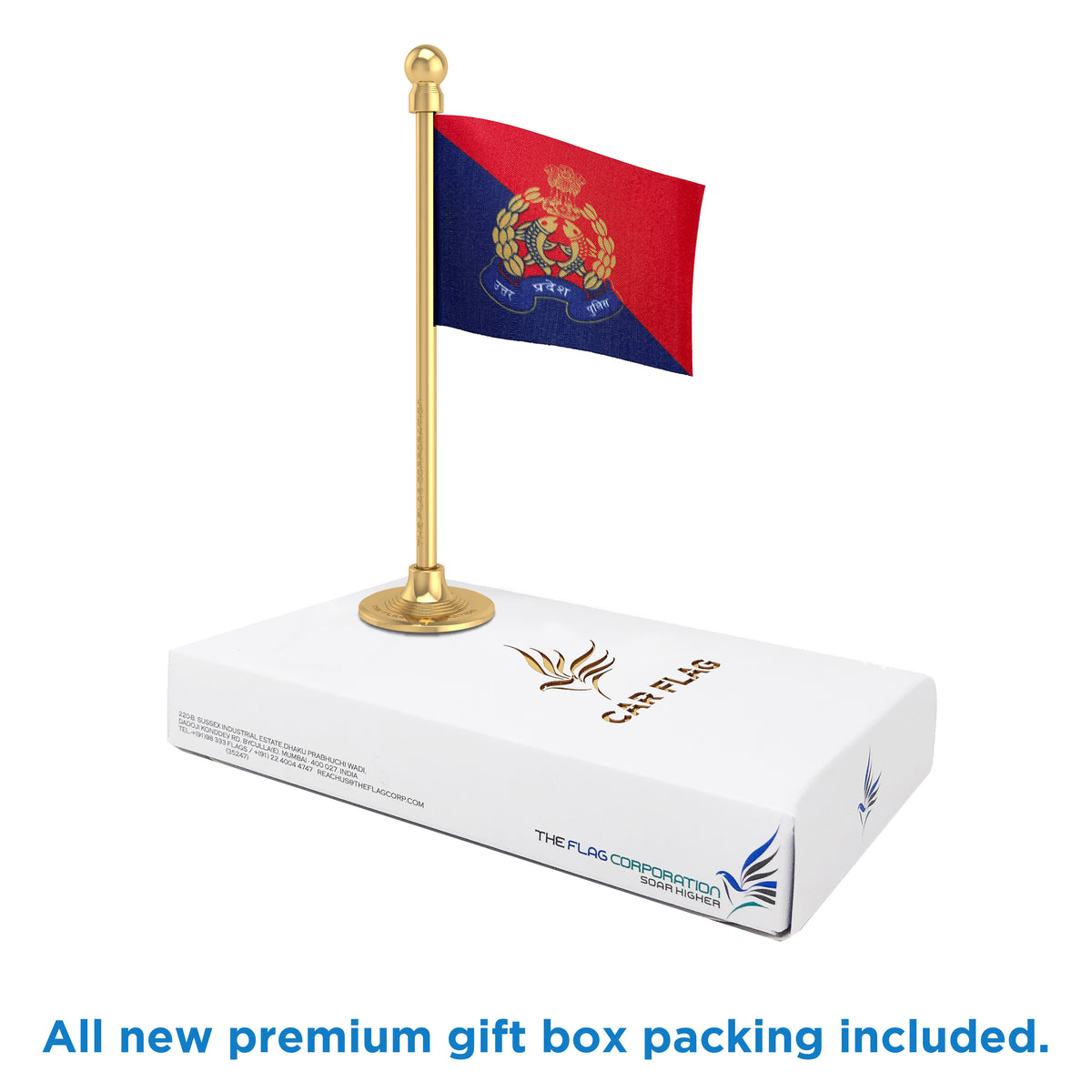 Uttar Pradesh Police Car Dashboard Flag of 2in x 3in With A Steel or Plastic Base