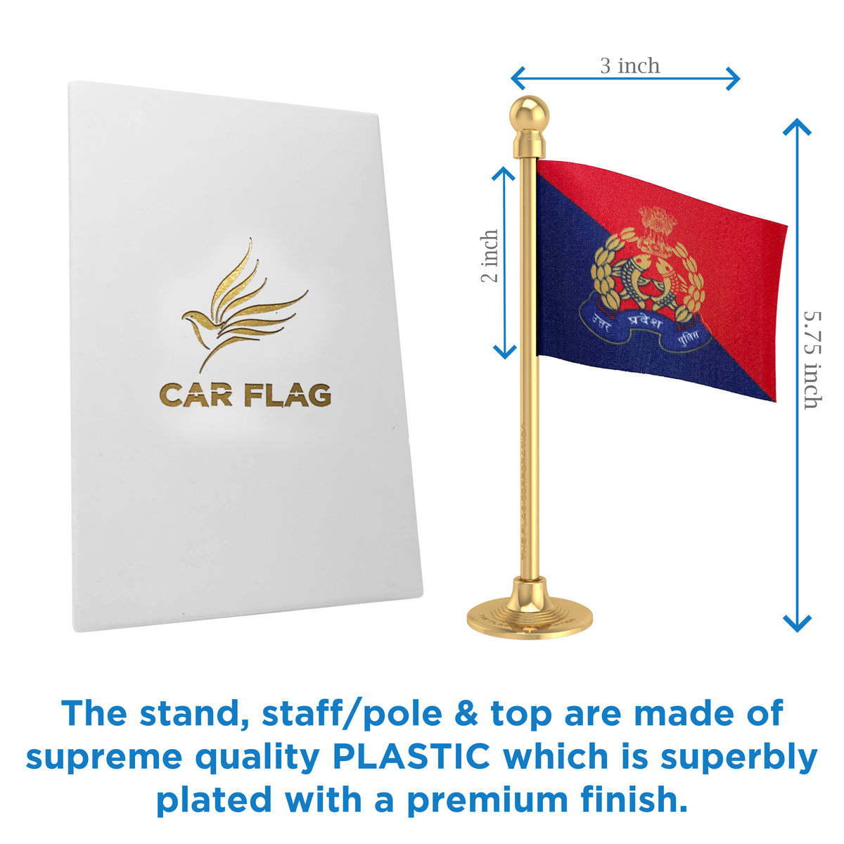 Uttar Pradesh Police Car Dashboard Flag of 2in x 3in With A Steel or Plastic Base