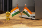 Dual Indian Car Dashboard Flags of 2in x 3in With A Plastic Base