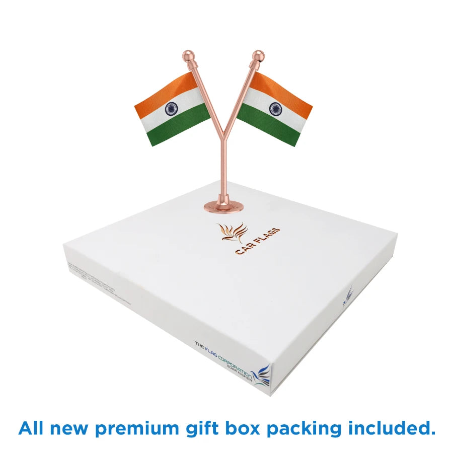 Dual Indian Car Dashboard Flags of 2in x 3in With A Plastic Base