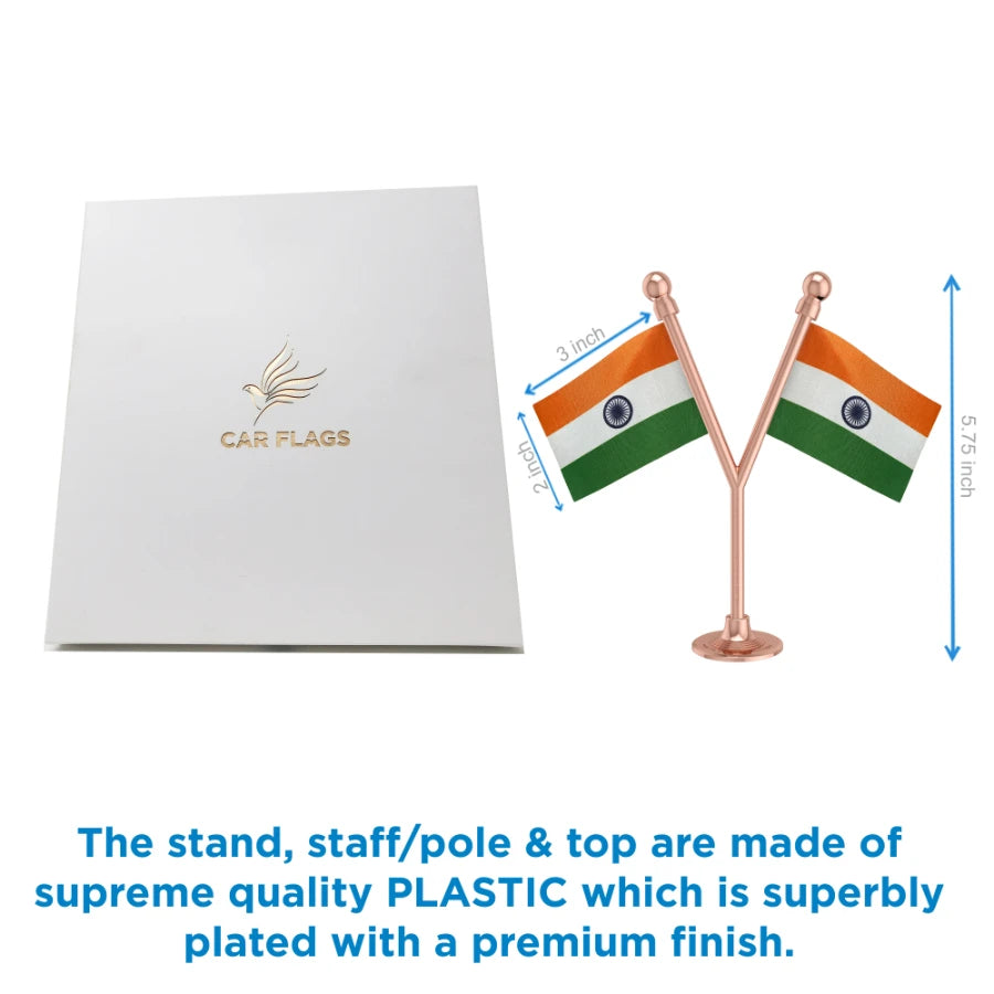 Dual Indian Car Dashboard Flags of 2in x 3in With A Plastic Base