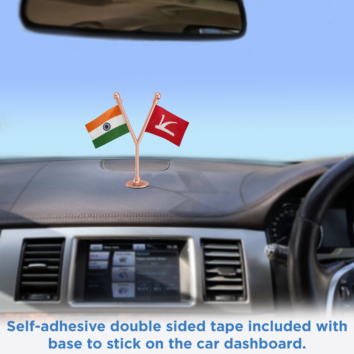India & JKNC Jammu & Kashmir National Conference Dual Car Dashboard Flag of 2in x 3in With A Plastic Base