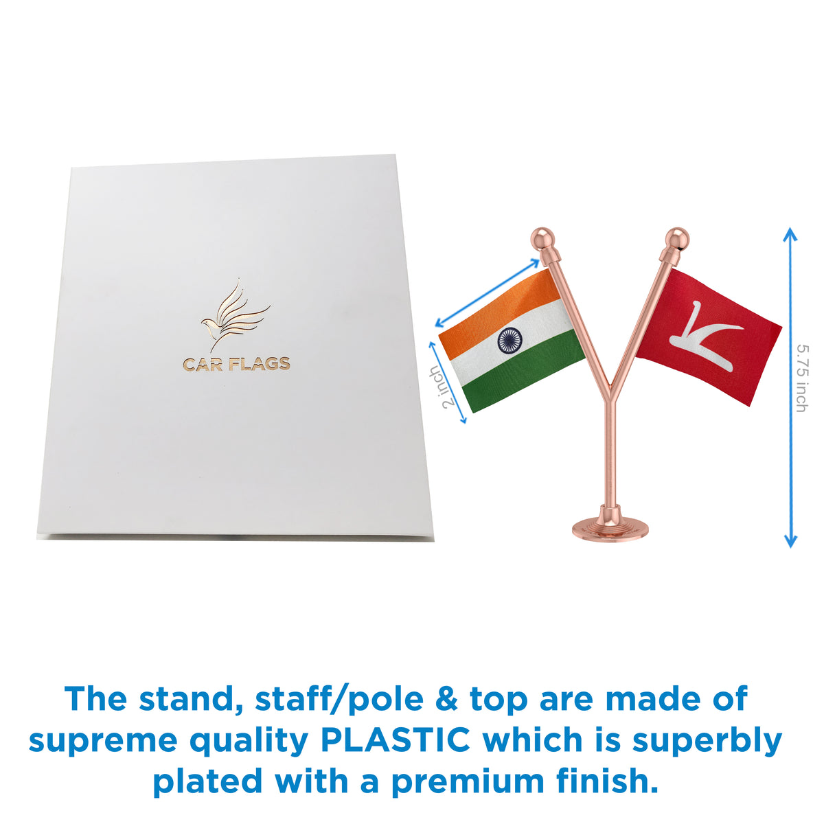 India & JKNC Jammu & Kashmir National Conference Dual Car Dashboard Flag of 2in x 3in With A Plastic Base