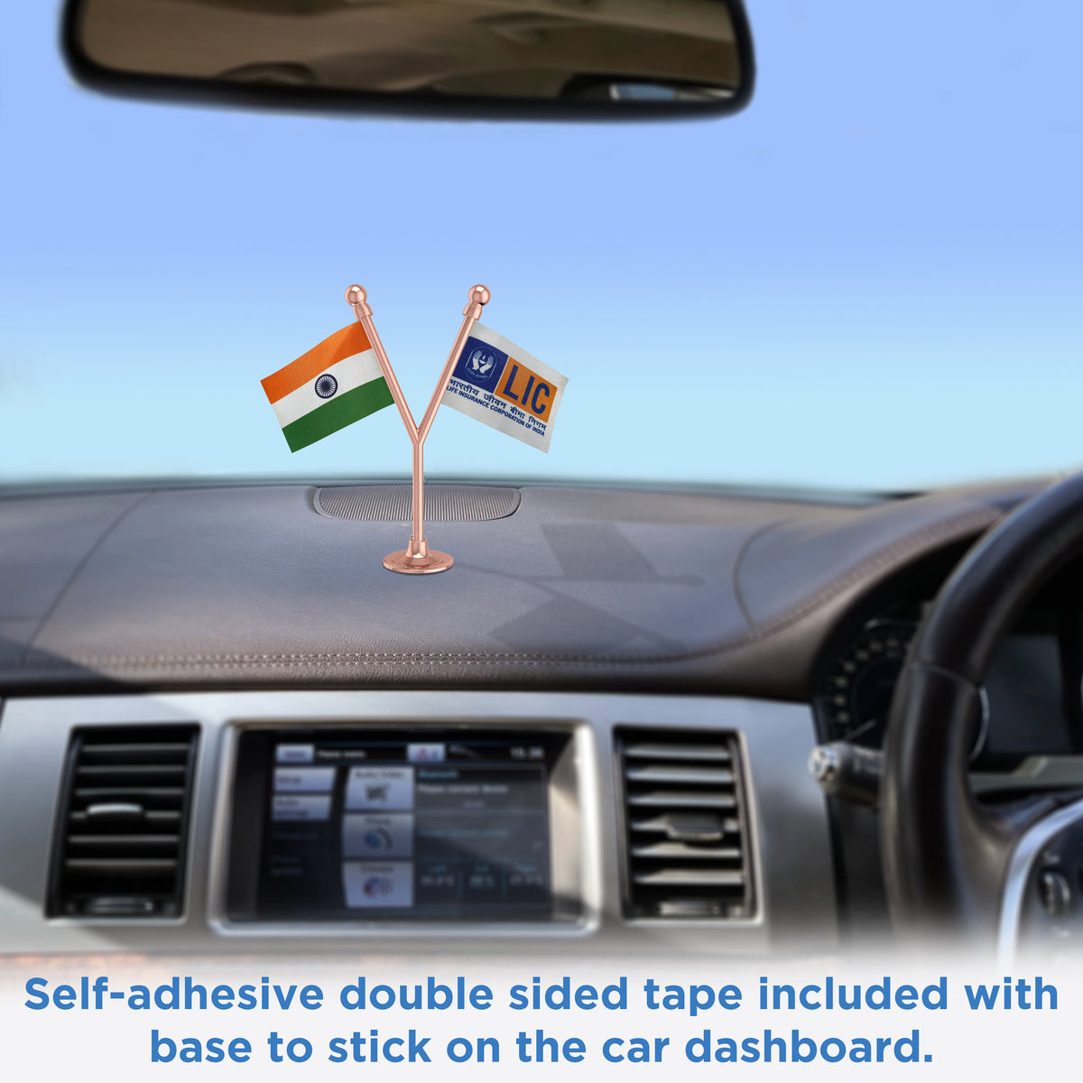 India & LIC Dual Car Dashboard Flag of 2in x 3in With A Plastic Base