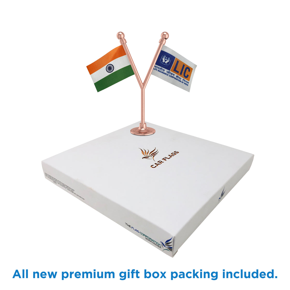 India & LIC Dual Car Dashboard Flag of 2in x 3in With A Plastic Base