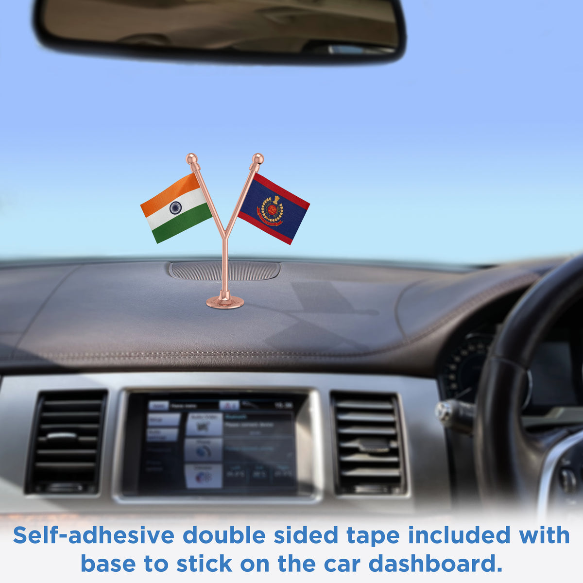 India & Delhi Police Car Dashboard Flag of 2in x 3in With A Plastic Base