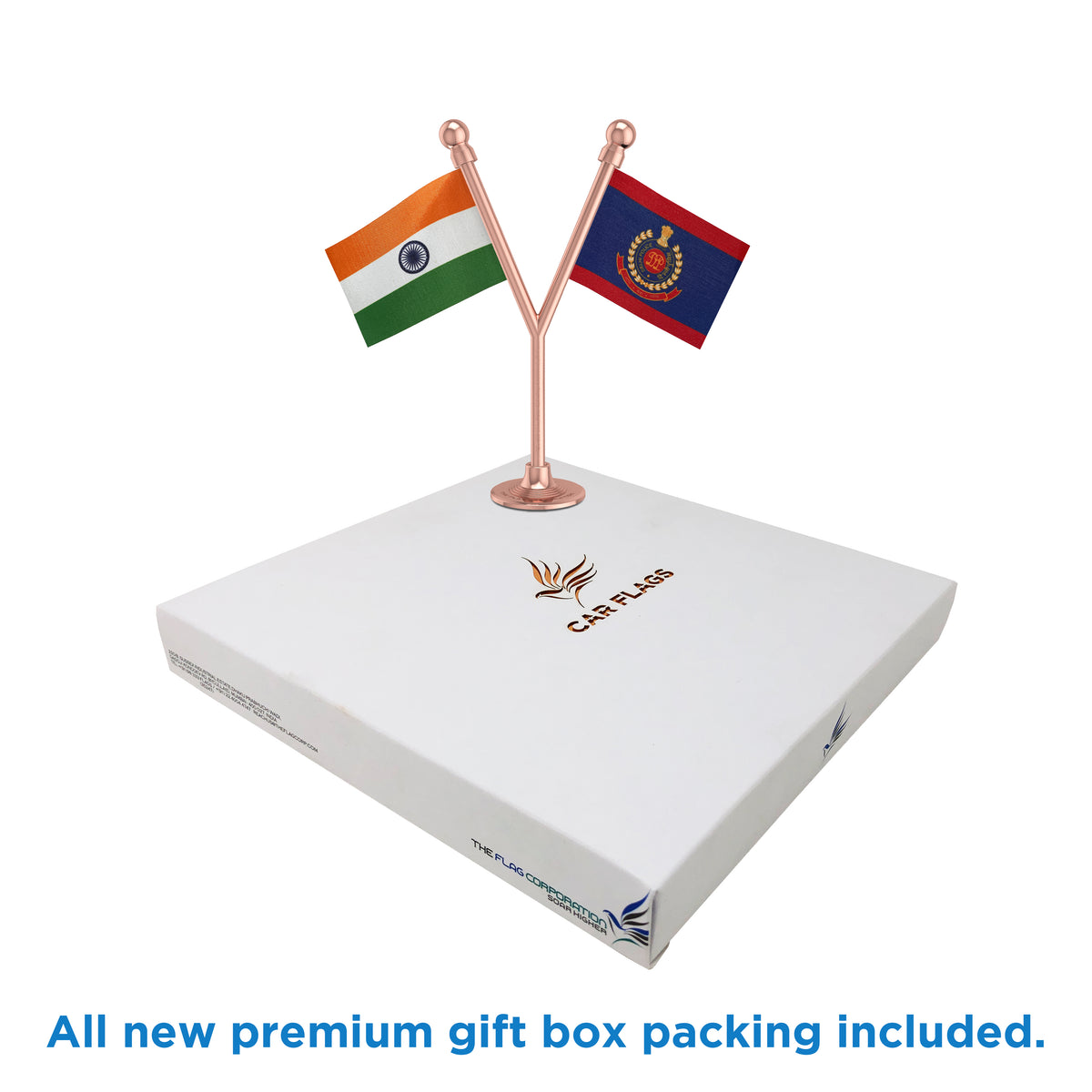 India & Delhi Police Car Dashboard Flag of 2in x 3in With A Plastic Base