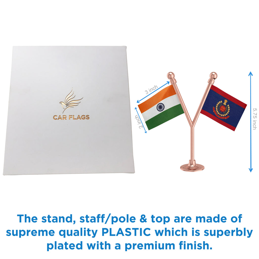 India & Delhi Police Car Dashboard Flag of 2in x 3in With A Plastic Base