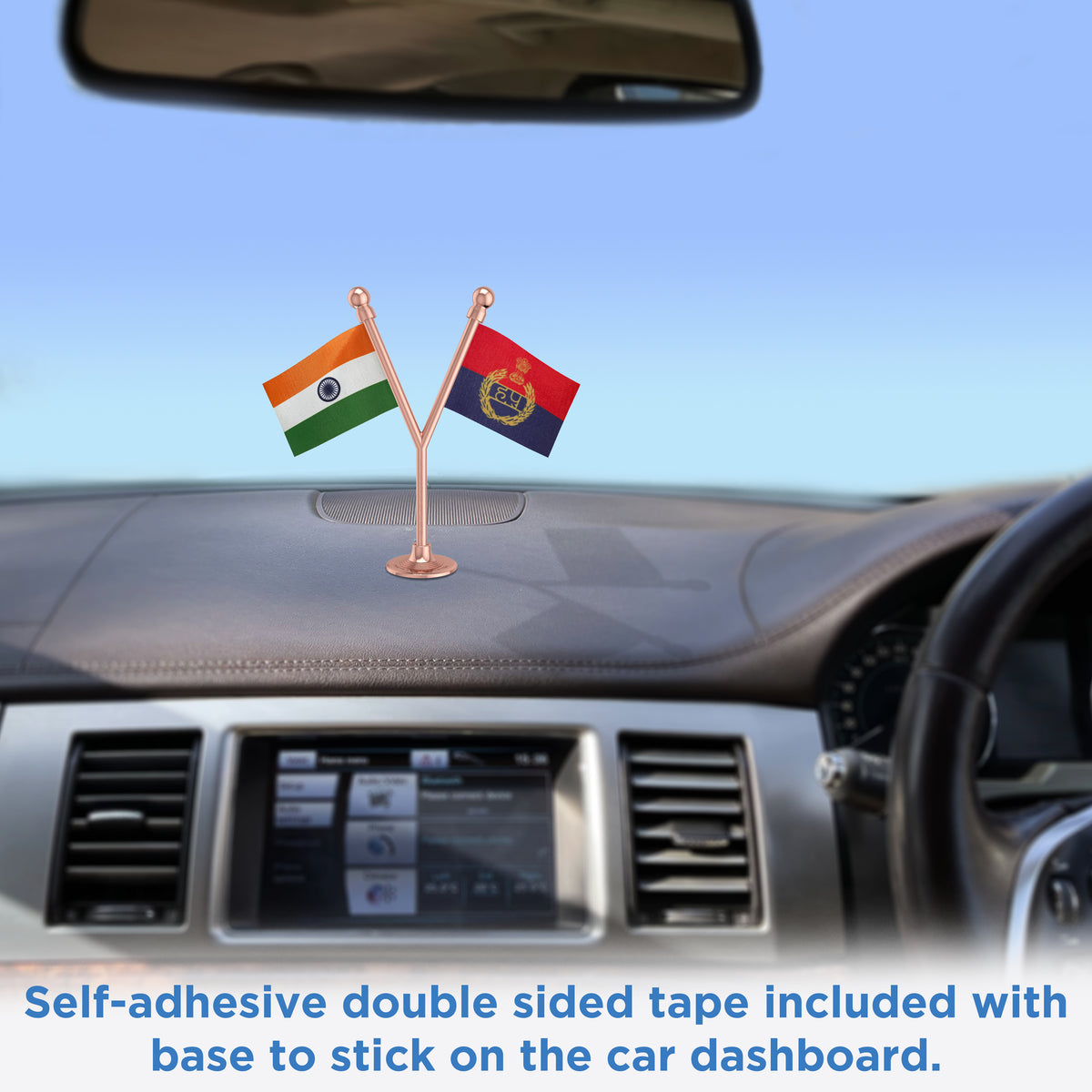 India & Haryana Police Car Dashboard Flag of 2in x 3in With A Plastic Base