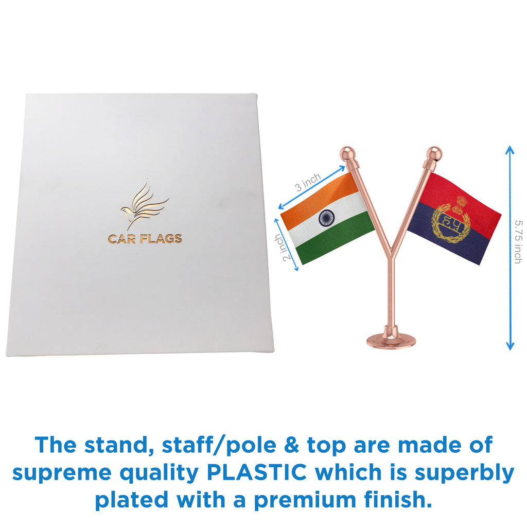 India & Haryana Police Car Dashboard Flag of 2in x 3in With A Plastic Base