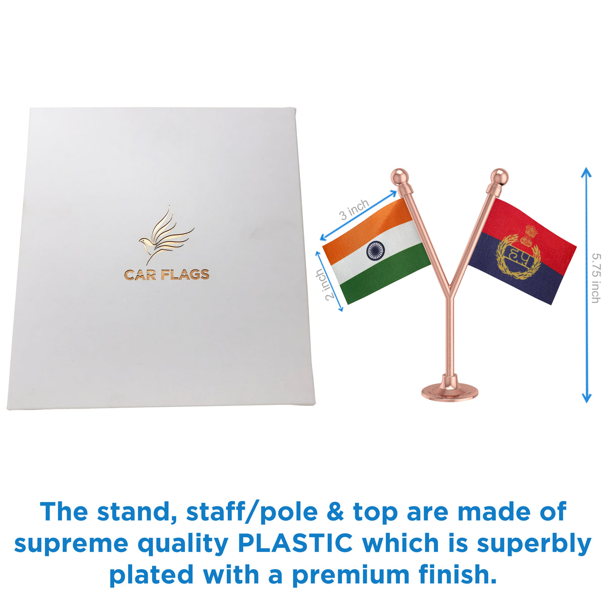 India & Haryana Police Car Dashboard Flag of 2in x 3in With A Plastic Base