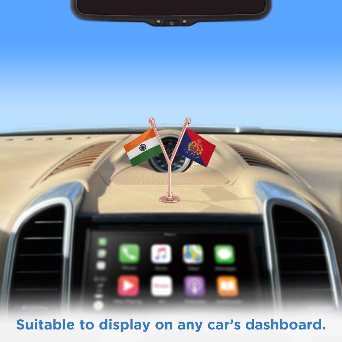 India & Uttar Pradesh Police Car Dashboard Flag of 2in x 3in With A Plastic Base