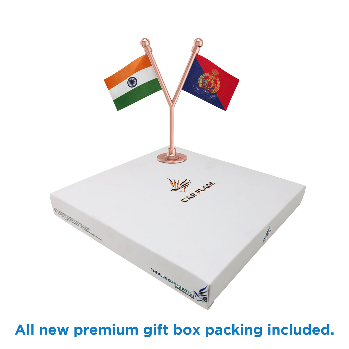 India & Uttar Pradesh Police Car Dashboard Flag of 2in x 3in With A Plastic Base