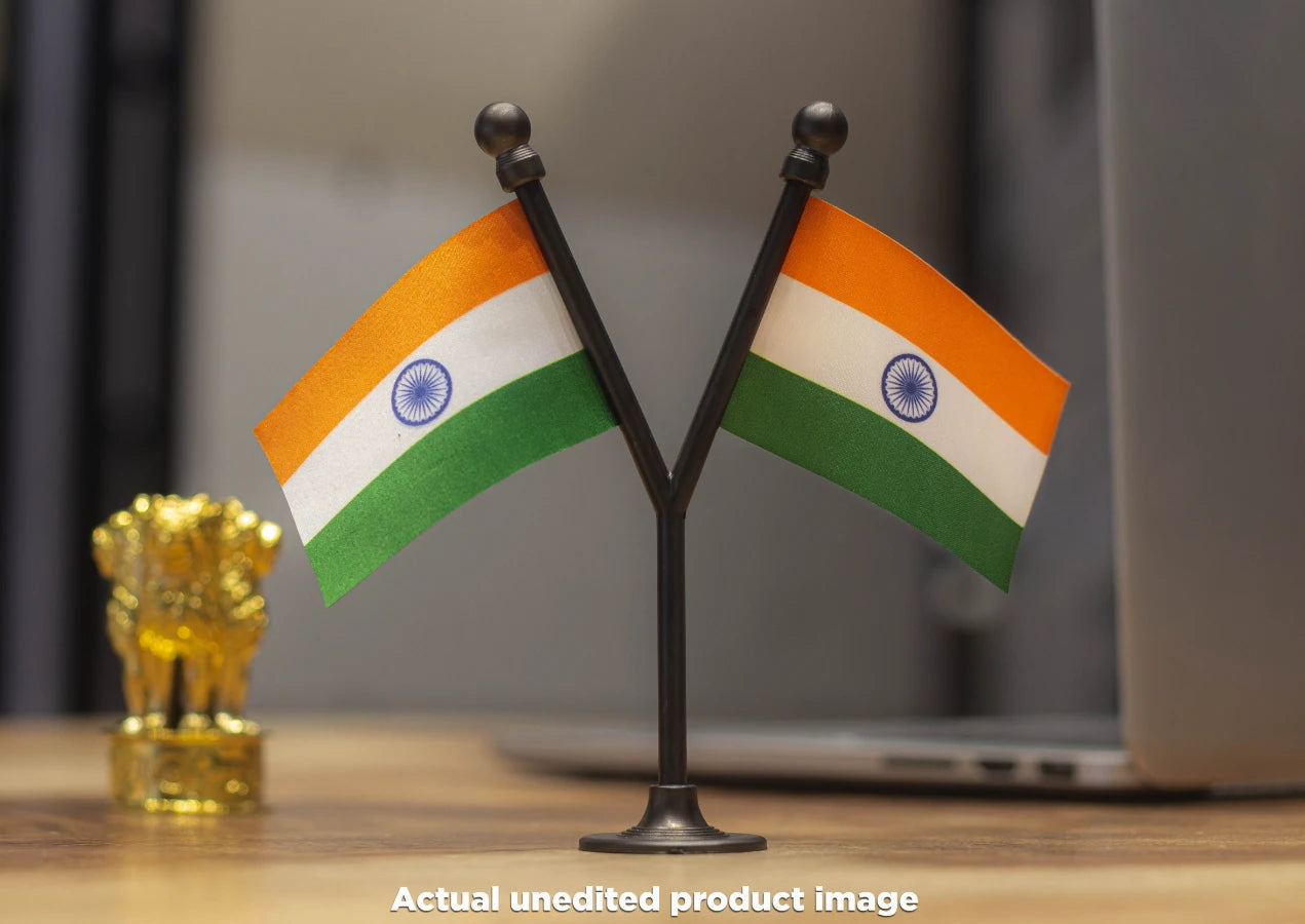 Dual Indian Car Dashboard Flags of 2in x 3in With A Plastic Base