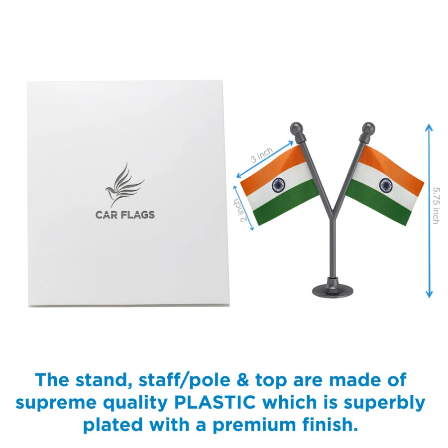 Dual Indian Car Dashboard Flags of 2in x 3in With A Plastic Base