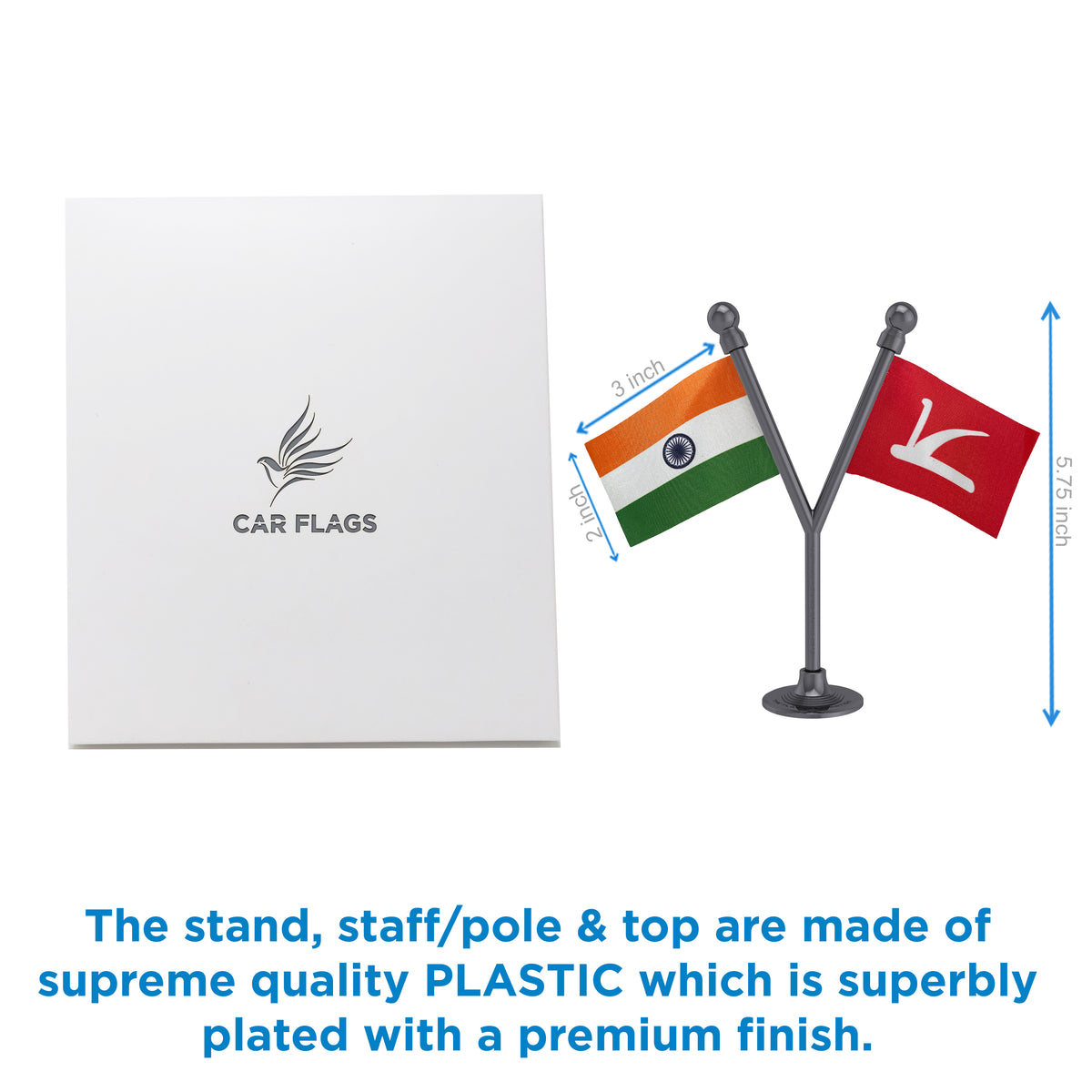 India & JKNC Jammu & Kashmir National Conference Dual Car Dashboard Flag of 2in x 3in With A Plastic Base