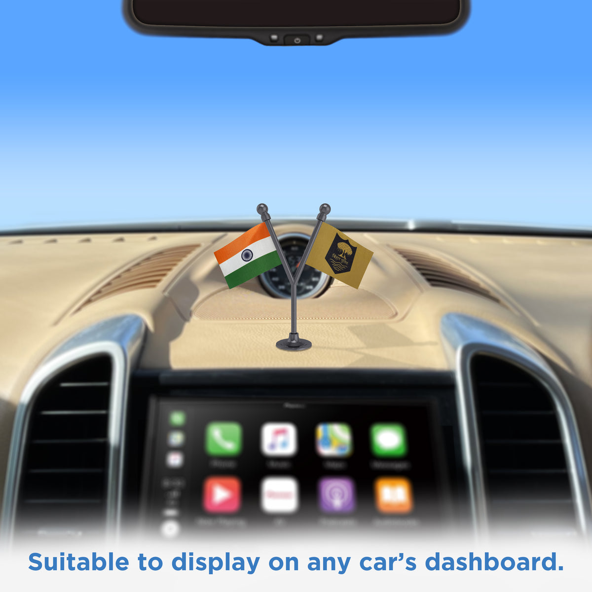 India & Bihar Police Car Dashboard Flag of 2in x 3in With A Plastic Base