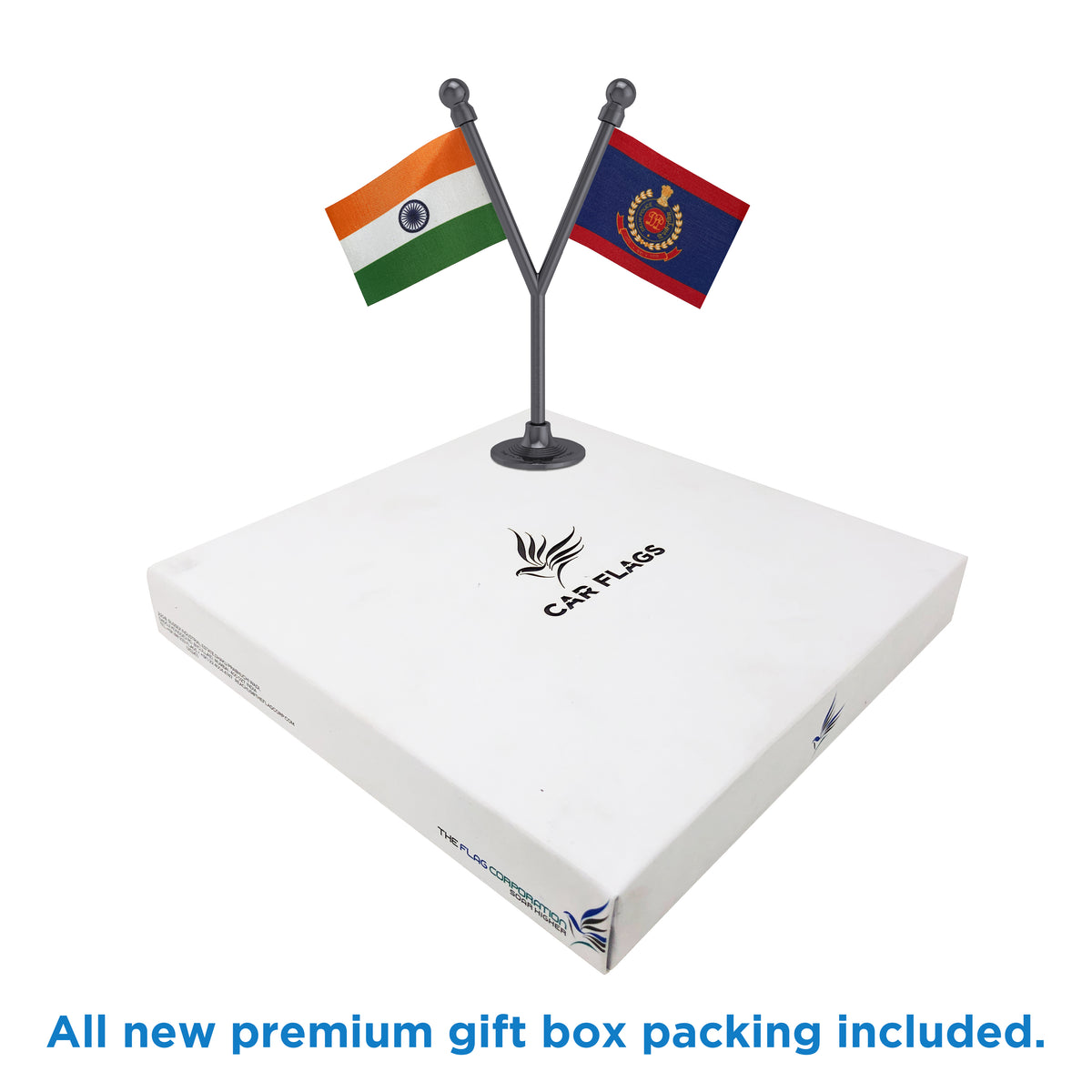India & Delhi Police Car Dashboard Flag of 2in x 3in With A Plastic Base