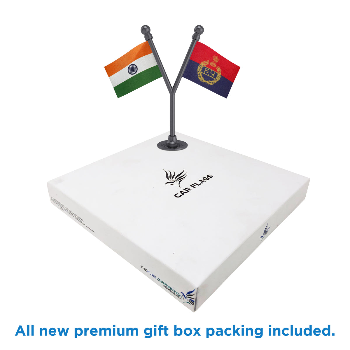India & Haryana Police Car Dashboard Flag of 2in x 3in With A Plastic Base
