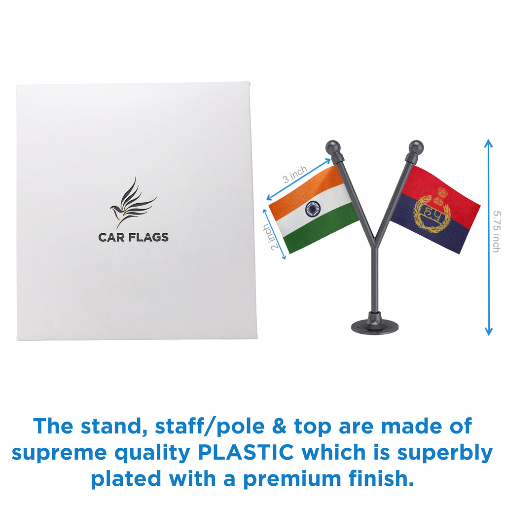 India & Haryana Police Car Dashboard Flag of 2in x 3in With A Plastic Base