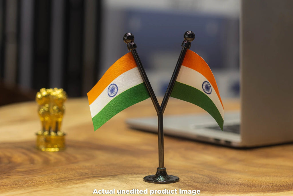 Dual Indian Car Dashboard Flags of 2in x 3in With A Plastic Base