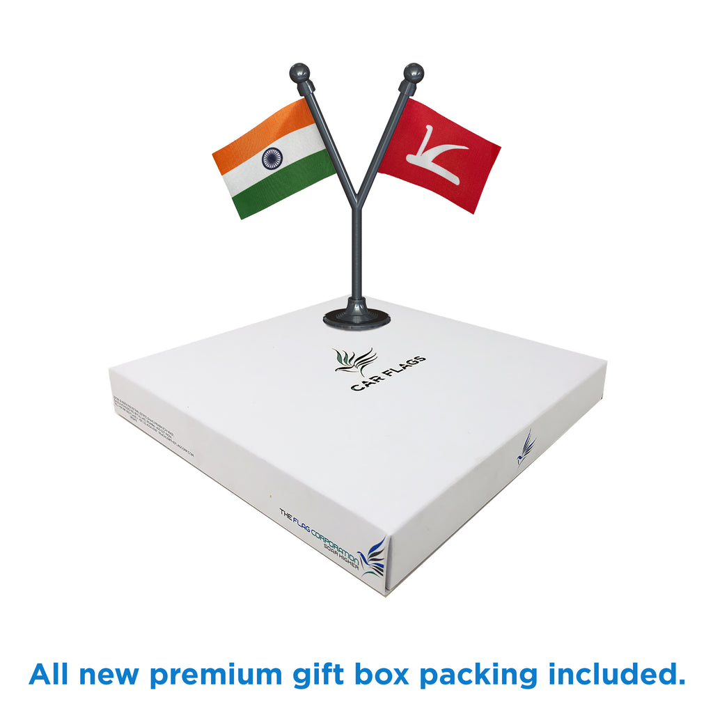 India & JKNC Jammu & Kashmir National Conference Dual Car Dashboard Flag of 2in x 3in With A Plastic Base